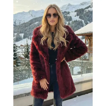 Dámský kabát Dámský bordó kožich H1 z umělé kožešiny, VELIKOST UNI ( S, M , L )