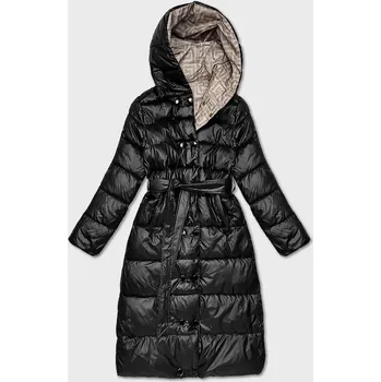 Černo/béžová oboustranná dlouhá bunda s kapucí (P22-6638-1+62) odstíny béžové 54