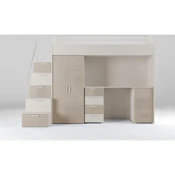 Postel REMA - UNI - Patrová postel S PSACÍM STOLEM a SKŘÍNÍ bez roštu v rámu a matrace, ( RAJ 4 ) - lamino KAŠMÍR/BÉŽOVÁ LESK (10 BALÍKŮ) (KM) (K150-E)NOVINKA