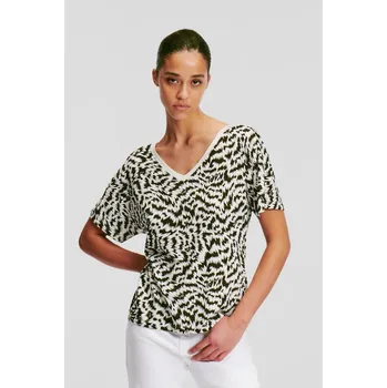 Dámské tričko TRIČKO KARL LAGERFELD ELEKTRIKA AOP V-NECK T-SHIRT ELEKTRIKA BLACK/WHITE