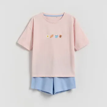 Dívčí spodní prádlo Reserved - Dvoudílná pyžamová souprava s vysokým podílem bavlny - růžová - 099IF-30X - 099IF-30X-U14