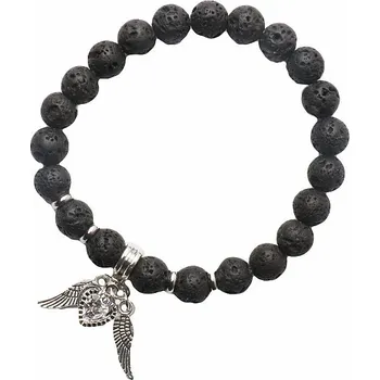 Náramek Lávový kámen náramek se srdíčkem a andělskými křídly obvod cca 16 až 22 cm