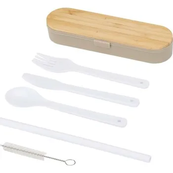 Příbor Runa sada příborů s bambusovým víkem - Tmavě písková