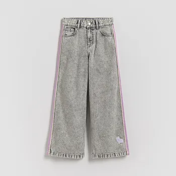 Dívčí džíny Reserved - Džíny se super širokými nohavicemi s lampasy - světle šedá - 292HN-09J - 292HN-09J-164