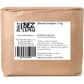 Přisada na vaření a pečení Život bez lepku Ovesná krupice 1 kg