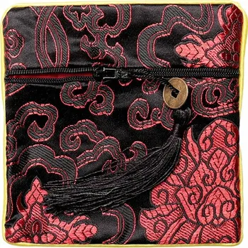 Dárková taška Brokátový sáček černý se zipem a mincí pro štěstí 12x12 cm cca 12 x 12 cm