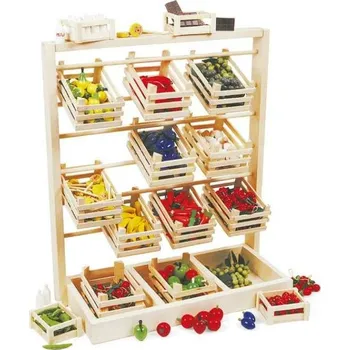 Dětská kuchyňka small foot Dřevěný prodejní stojan s přepravkami