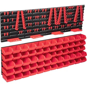 Skříňka na nářadí zahrada-XL 136 dílný set skladovacích zásobníků nástěnné díly červenočerný 150815