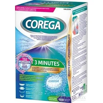 Péče o zubní náhradu COREGA 3 Minutes Denture TABLETS antibakteriální čisticí tablety 18x6 ks (108 ks)