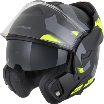 Helma na motorku Překlopná helma na motorku CASSIDA MultiFlip KORP (černá matná/žlutá fluo/šedá) + pinlock v ceně