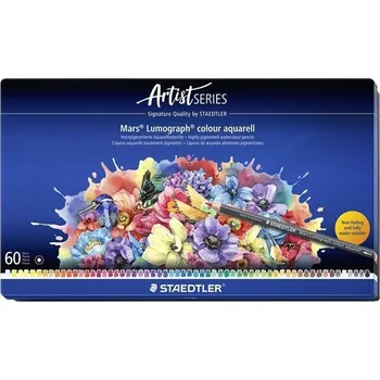 Pastelka Akvarelové pastelky "Mars Lumograph 104", 60 barev, šestihranné, kovová krabička, STAEDTLER 104 M60