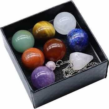 Čakrová sada kamenů s kyvadlem 7 x cca 2 cm