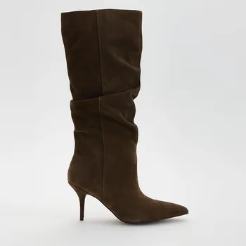 Dámské kozačky Reserved - Semišové kozačky se sklady - zelená - 120HS-87X - 120HS-87X-39