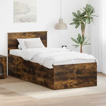 Postel vidaXL Daybed s čelo Uzený dub a černá 90 x 200 cm kompozitní dřevo [3408533]