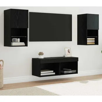Obývací stěna vidaXL Skříňky na TV zeď Nástěnný 4 pcs Černý dub kompozitní dřevo [3402916]