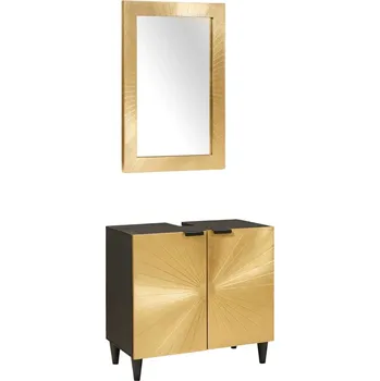 Koupelnový nábytek vidaXL Sada koupelnových skříněk s policí Nástěnný 2 pcs Černá a zlatá [3310024]