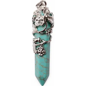 Drahý kámen Tyrkenit krystal přívěsek s květinami cca 5,3 cm