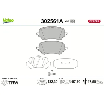 Brzdová destička Sada brzdových destiček, kotoučová brzda VALEO 302561A