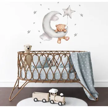 Samolepící dekorace 4L Samolepky na zeď - medvídek na měsíčku