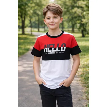 Chlapecké tričko Chlapecké tričko GLO-STORY HELLO krátký rukáv Červeno-černo-bílé, Velikost: 140 140