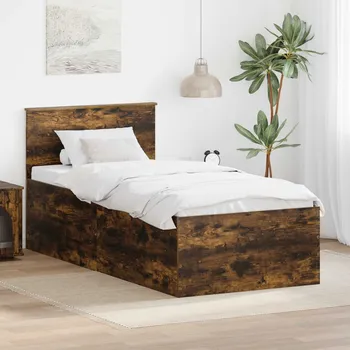 Postel vidaXL Rám postele s čelo Kouřový dub 75 x 190 cm kompozitní dřevo [3408631]