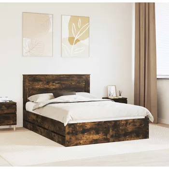 Postel vidaXL Rám postele s čelo Kouřový dub 140 x 190 cm Inženýrské dřevo [3410175]