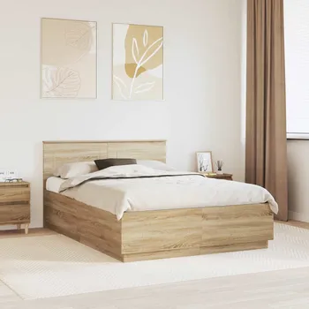 Postel vidaXL Rám postele s čelo Sonoma dub 140 x 190 cm kompozitní dřevo [3408070]