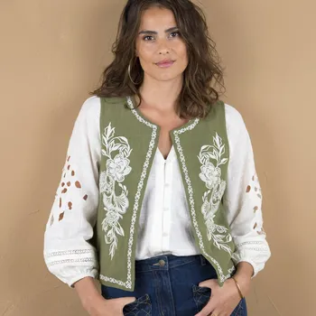 Dámská vesta Vyšívaná vesta khaki 48