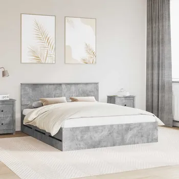 Postel vidaXL Rám postele s čelo Betonově šedá 160 x 200 cm Inženýrské dřevo [3410689]