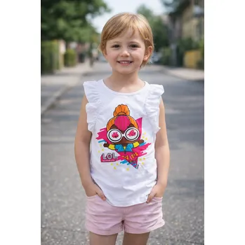 Dívčí tričko Sun City Dívčí tričko L.O.L. krátký rukáv volánový bílé Bílá, Velikost: 128 128