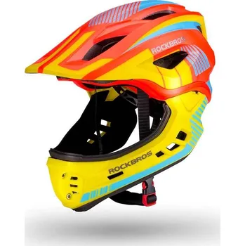 Cyklistická přilba ROCKBROS Dětská cyklistická helma s odnímatelným bradovým pásem 53–57cm ŽLUTÁ
