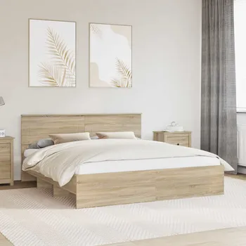 Postel vidaXL Rám postele s čelo Sonoma dub 200 x 200 cm kompozitní dřevo [3408818]