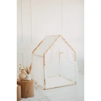 Dětské hřiště Velký dětský herní domeček s mušelínovým závěsem a pěnovou podložkou Bílý