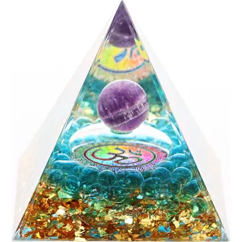 Drahý kámen Magieprirody.cz Orgonit pyramida 5x5 cm Ametyst kulička + symbol 30 = Om (ॐ) #OR108