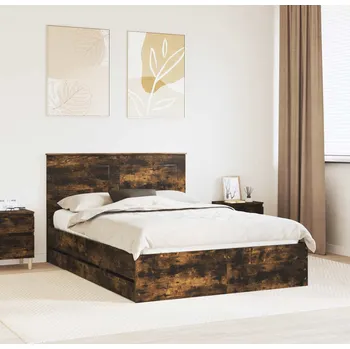 Postel vidaXL Rám postele s čelo Kouřový dub 150 x 200 cm Inženýrské dřevo [3409451]