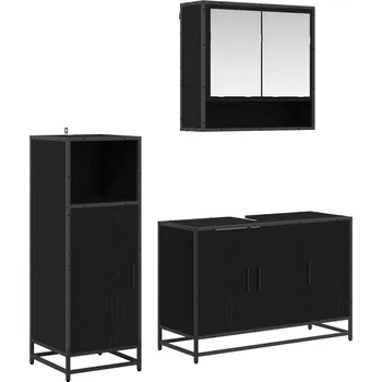 Koupelnový nábytek vidaXL Sada koupelnového nábytku 3 pcs Černý dub kompozitní dřevo [3402365]