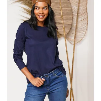 Dámské tričko Jednobarevné tričko s dlouhými rukávy nám.modrá 38/40