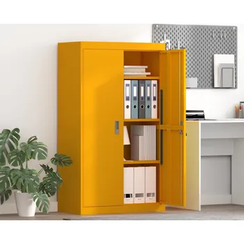 Zásuvkový kontejner vidaXL Úložná skříňka 2 pcs Hořčicově žlutá 80 x 40 x 140 cm Ocel [3406181]