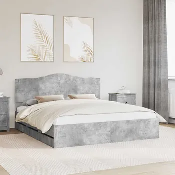 Postel vidaXL Rám postele s čelo Betonově šedá 200 x 200 cm Inženýrské dřevo [3413383]