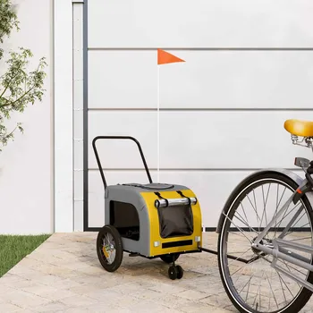 Přívěsný vozík pro psa vidaXL Vozík za kolo pro domácí mazlíčky Žlutá a Šedá 125 x 53 x 54 cm [93847]