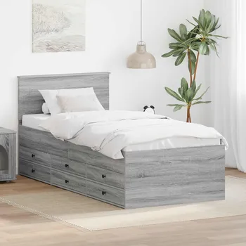 Postel vidaXL Daybed s čelo Šedá Sonoma a černá 90 x 190 cm kompozitní dřevo [3408527]
