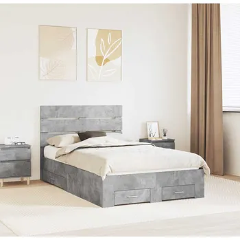 Postel vidaXL Rám postele s čelo Betonově šedá 135 x 190 cm kompozitní dřevo [3411983]