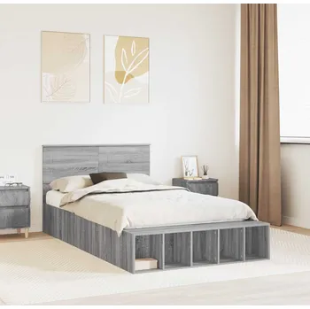 Postel vidaXL Rám postele s policí Šedá Sonoma 135 x 190 cm kompozitní dřevo [3408380]