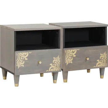 Noční stolek vidaXL Noční skříňka 2 pcs Šedá 40 x 33 x 46 cm Masivní mangové dřevo [4018779]