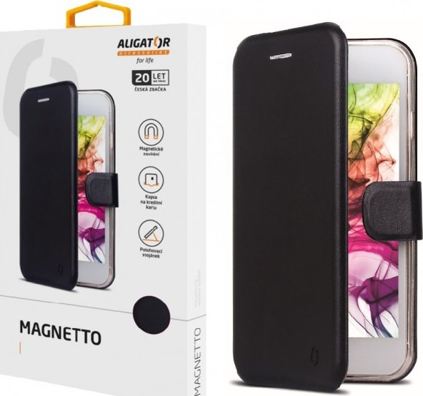 Flip pouzdro Aligator Magnetto Samsung S24 Galaxy Ultra, černé (Flip pouzdro Aligator na mobil Samsung S24 Galaxy Ultra s přihrádkou na karty)