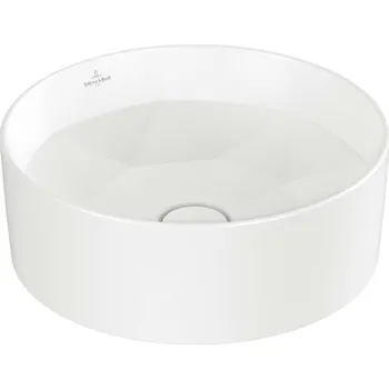 Umyvadlo Villeroy & Boch Octagon - Umyvadlo na desku, průměr 42 cm, bez přepadu, bez otvoru pro baterii, CeramicPlus, Stone White 5A5640RW