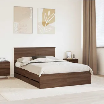 Postel vidaXL Rám postele se zásuvkou Hnědý dub 150 x 200 cm Inženýrské dřevo [3407976]