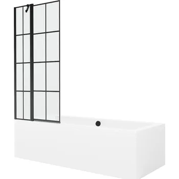 Vanová zástěna MEXEN/S - Cube obdélníková vana 180 x 80 cm s panelem + vanová zástěna 80, černá vzor 550518080X9408117077