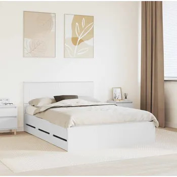 Postel vidaXL Rám postele se zásuvkou Bílá 140 x 190 cm Inženýrské dřevo [3407977]