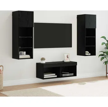 Obývací stěna vidaXL Skříňky na TV zeď Nástěnný 4 pcs Černý dub kompozitní dřevo [3402919]